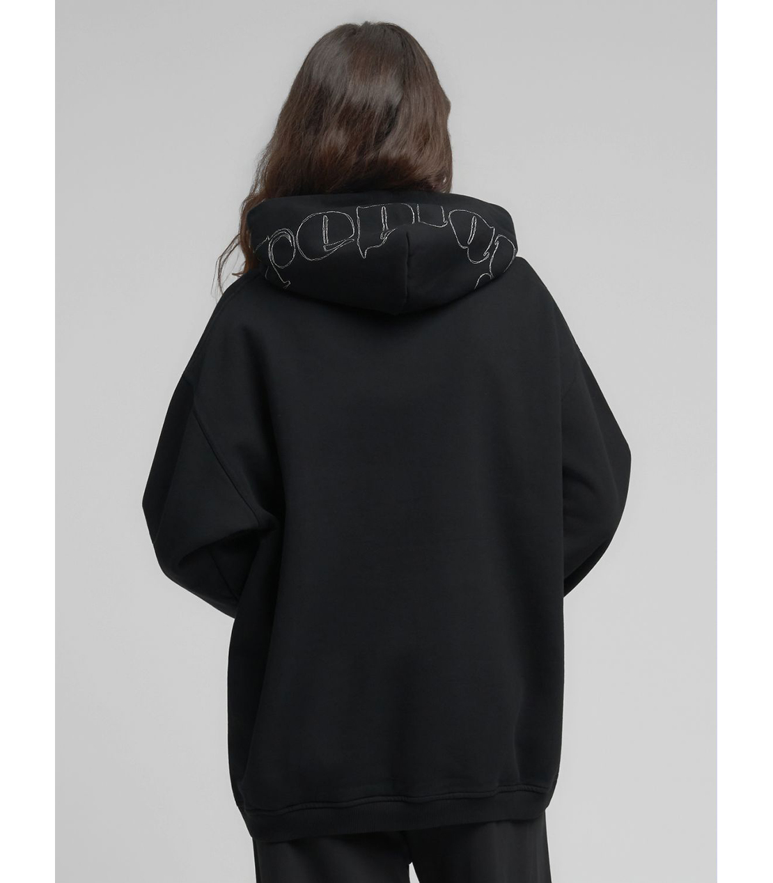 ロングオーバーサイズ刺しゅうフーディー 詳細画像 ブラック 3